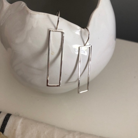 Sterling silver 925 earrings 2” long open rectangle highly polished - Picture 4 of 5